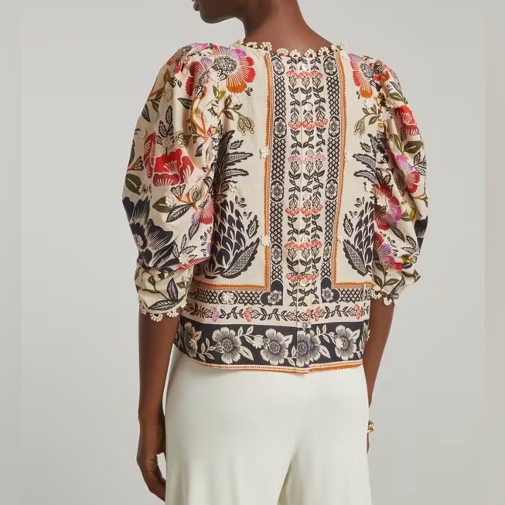 FARM Rio Cream romantic garden blouse with Red, Orange, Green & Black Floral Pri - Picture 3 of 14